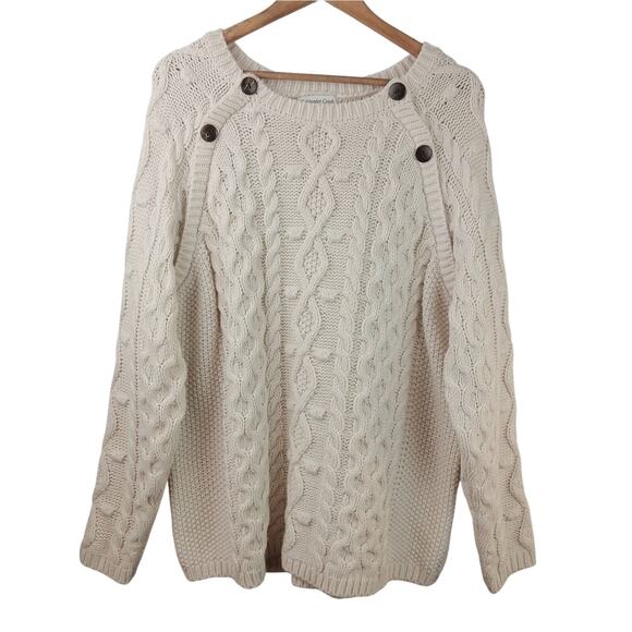 Coldwater Creek SZ XL Thick Chunky Cable Knit Fisherman Sweater Wood Buttons - Picture 2 of 7